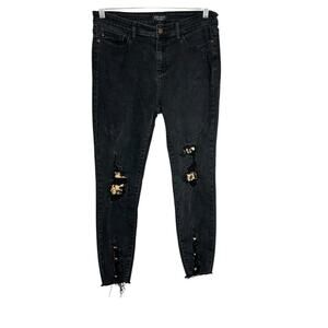 Judy Blue Black Skinny Fit Distressed Patched Denim Jeans Size 15/32